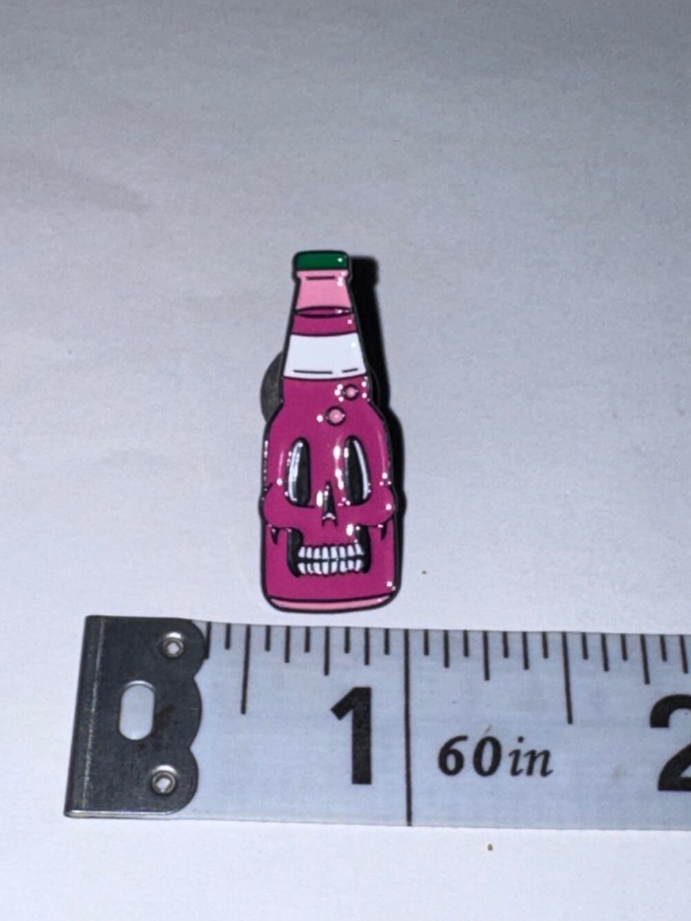 Pink skull soda pop bottle Pin Brooch